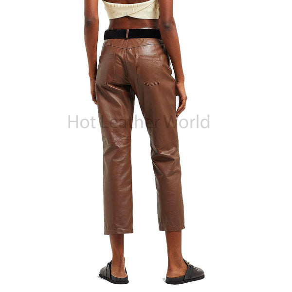 Classy Brown High Waist Five Pockets Women Leather Pant -  HOTLEATHERWORLD