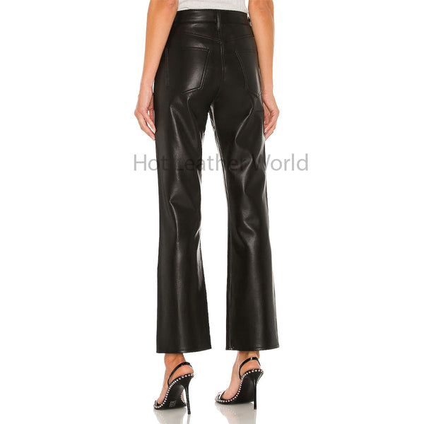 Solid Black Five Pockets Detailed Boot Cut Women Leather Pant -  HOTLEATHERWORLD