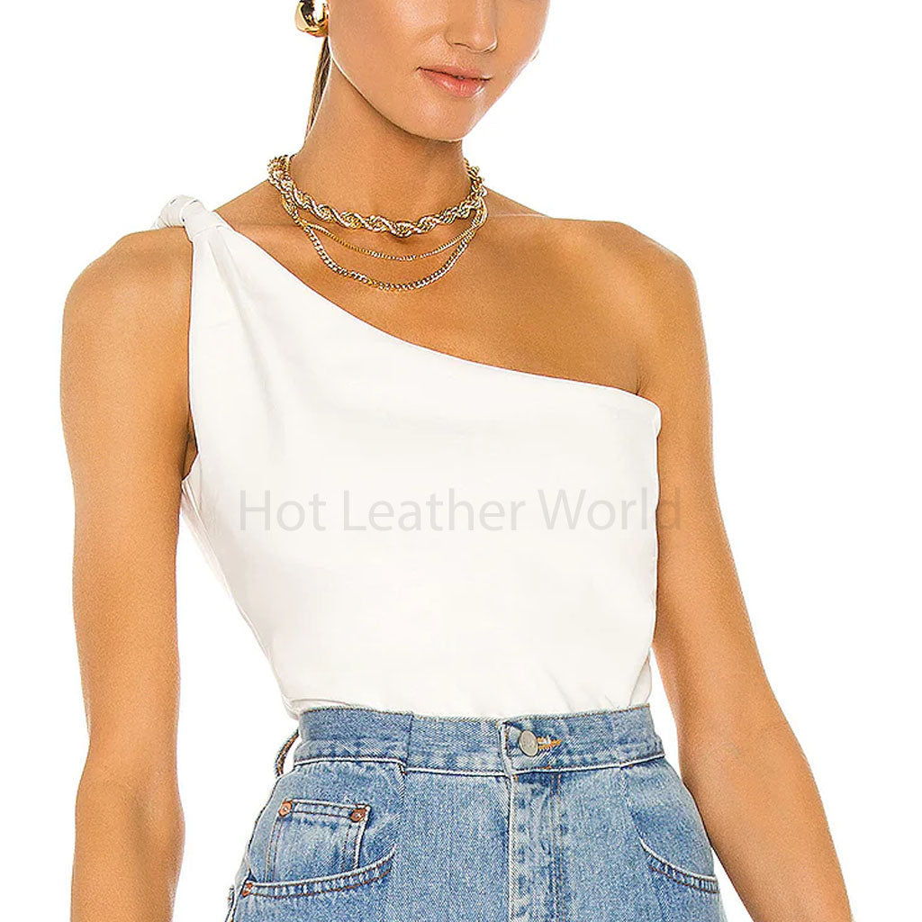 High Class White One Braided Strap Women Leather Top -  HOTLEATHERWORLD
