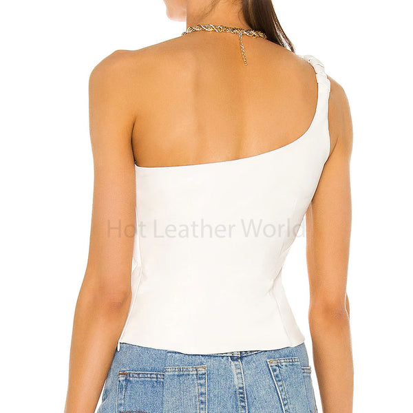 High Class White One Braided Strap Women Leather Top -  HOTLEATHERWORLD