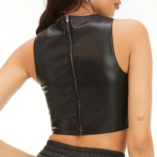 Minimal Black Cropped Length Women Faux Leather Tank Top -  HOTLEATHERWORLD
