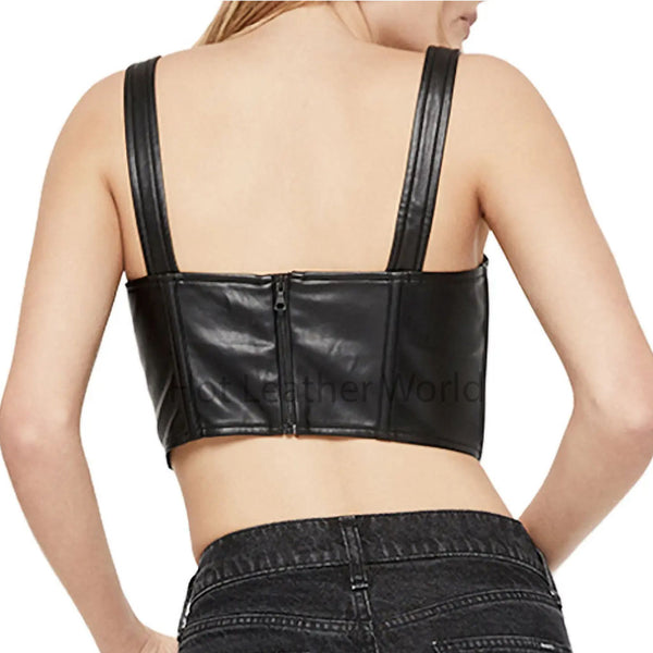 Elegant Black Exposed Back Women Corset Bustier Leather Top -  HOTLEATHERWORLD