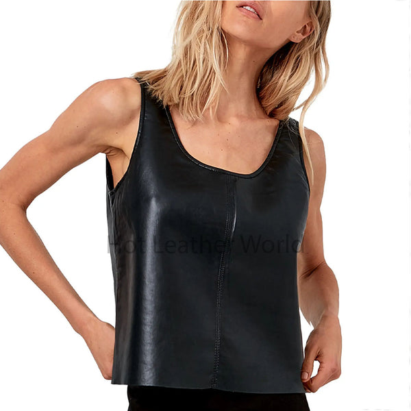 Essential Black Pullover Women Genuine Leather Tank Top -  HOTLEATHERWORLD