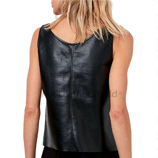Essential Black Pullover Women Genuine Leather Tank Top -  HOTLEATHERWORLD