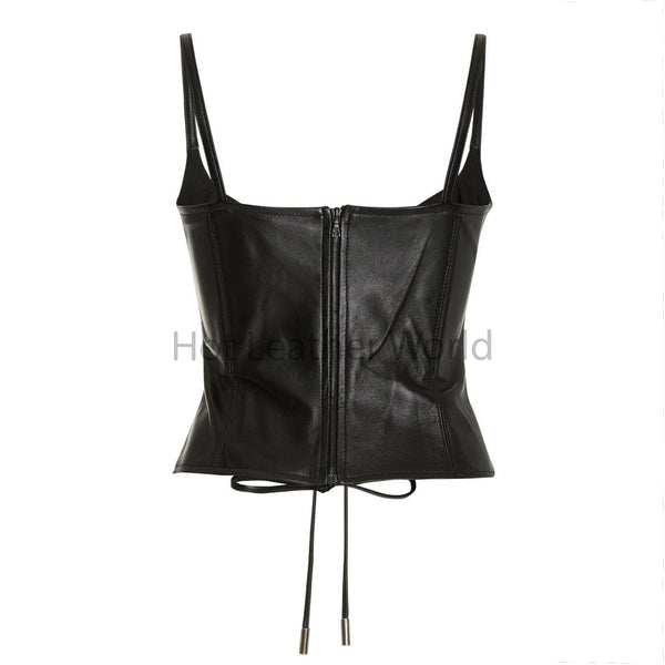 Appealing Black Lace Up Women Leather Bustier Top -  HOTLEATHERWORLD