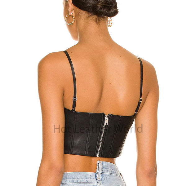 Blazing Black Laced Detailed Cropped Women Leather Bustier Top -  HOTLEATHERWORLD