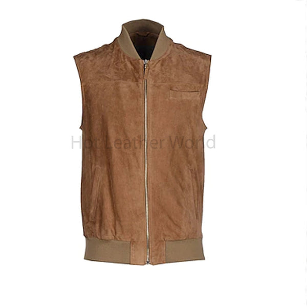 Camel Brown Minimal Men Genuine Leather Vest Jacket -  HOTLEATHERWORLD