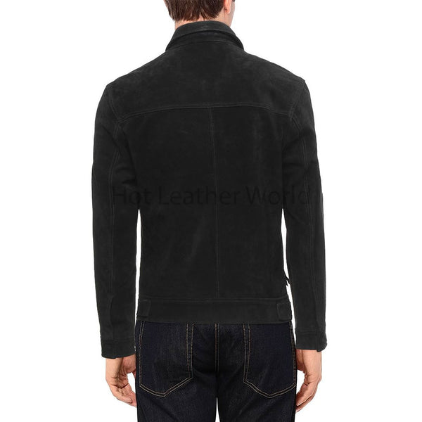 Solid Black Zipper Closure Men Genuine Leather Jacket -  HOTLEATHERWORLD