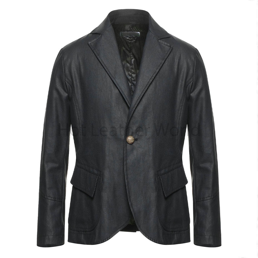 Elegant Black Round Bottom Hem Single Button Genuine Leather Blazer -  HOTLEATHERWORLD