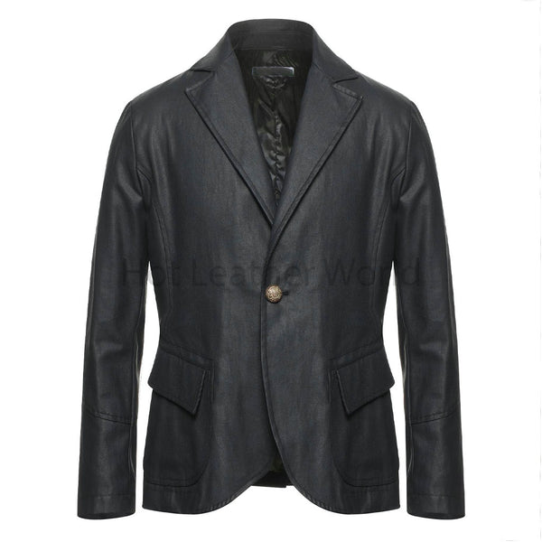 Elegant Black Round Bottom Hem Single Button Genuine Leather Blazer -  HOTLEATHERWORLD