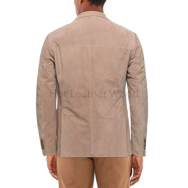 Pastel Brown Single Breasted Elegant Men Suede Leather Blazer -  HOTLEATHERWORLD