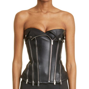 Stylish Black Zipper Detailed Corset Women Leather Halloween To -  HOTLEATHERWORLD