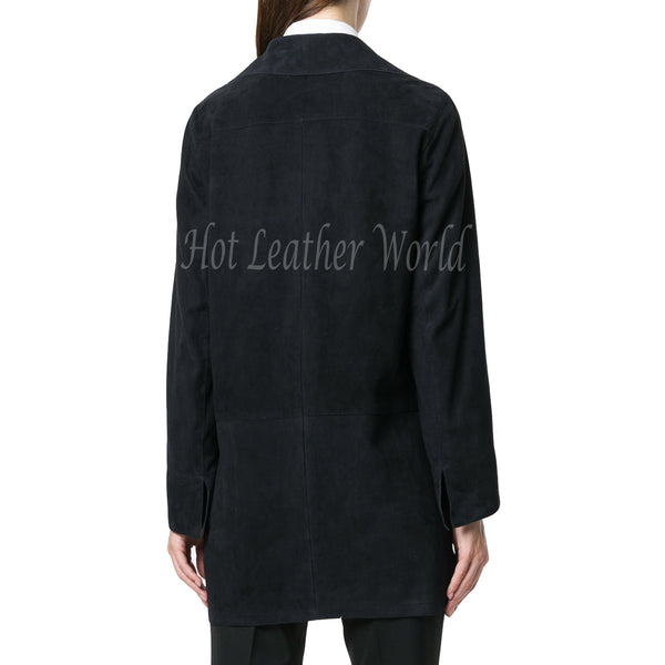 Single Breasted Women Suede Leather Coat -  HOTLEATHERWORLD