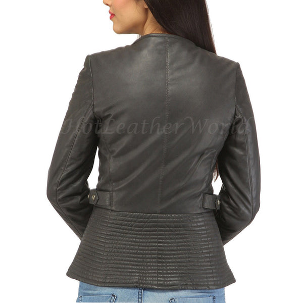 Stitch Detailing Women Leather Jacket -  HOTLEATHERWORLD