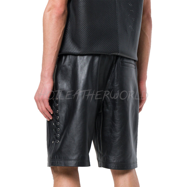Lace-Up Sports Men Leather Shorts -  HOTLEATHERWORLD