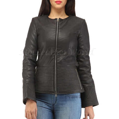 Stitch Detailing Women Leather Jacket -  HOTLEATHERWORLD