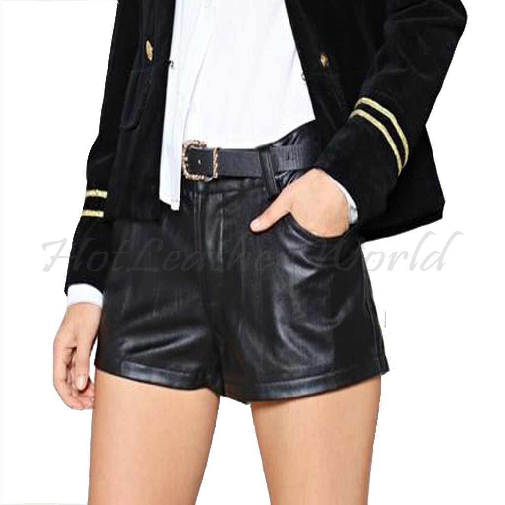 Hot Short Leather Shorts For Women -  HOTLEATHERWORLD