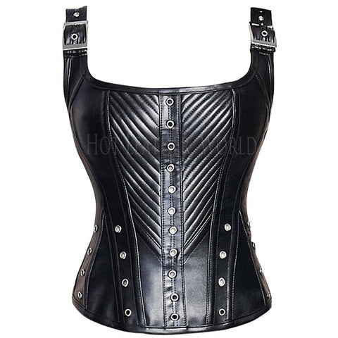 Stitch Detailing Faux Leather Corset -  HOTLEATHERWORLD