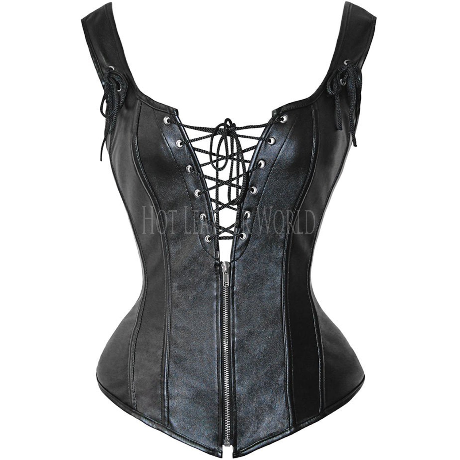 Front Lace Up Faux Leather Corset -  HOTLEATHERWORLD
