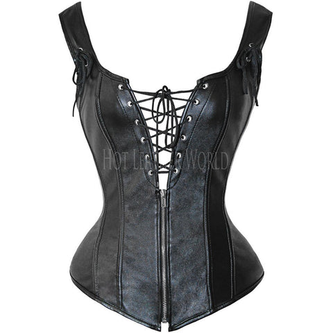 Front Lace Up Faux Leather Corset -  HOTLEATHERWORLD