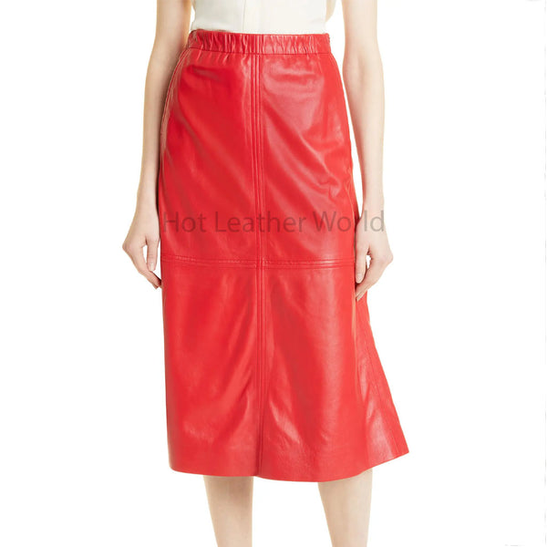 Bright Reed Elasticized Waist Women Genuine Leather Skirt -  HOTLEATHERWORLD