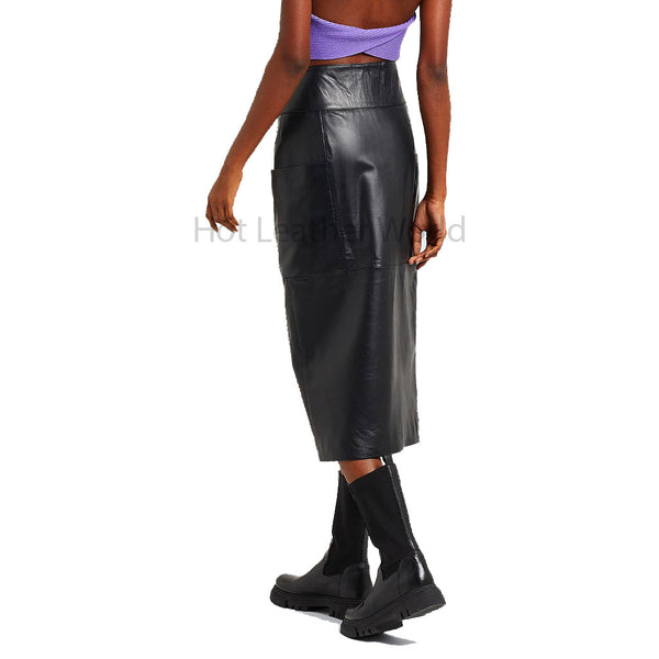 Premium Black High Waist Button Front Women Midi Hot Leather Skirt -  HOTLEATHERWORLD