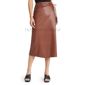 Authentic Brown Wrap Style Tie Waist Women Midi Hot Leather Skirt -  HOTLEATHERWORLD