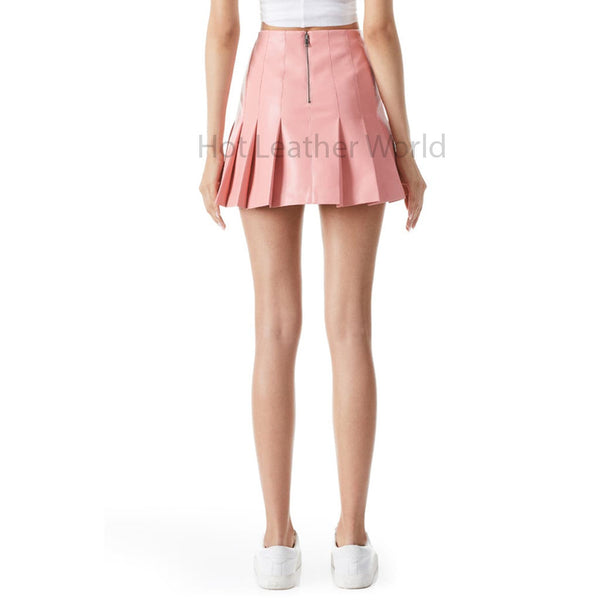 Rose Pink Box Pleated Women Mini Hot Leather Skirt -  HOTLEATHERWORLD