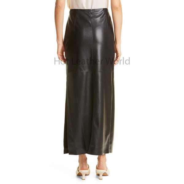 Classy Black Wrap And High Side Slit Detailed Women Calf Length Hot Leather Skirt -  HOTLEATHERWORLD