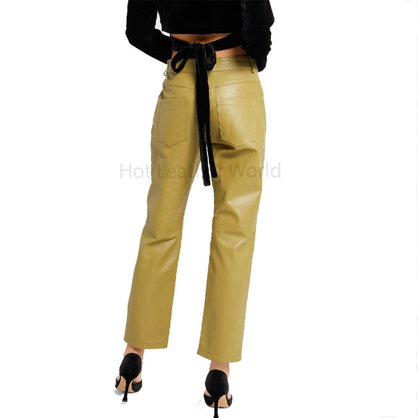 Military Green Straight Fit Women Genuine Leather Pant -  HOTLEATHERWORLD