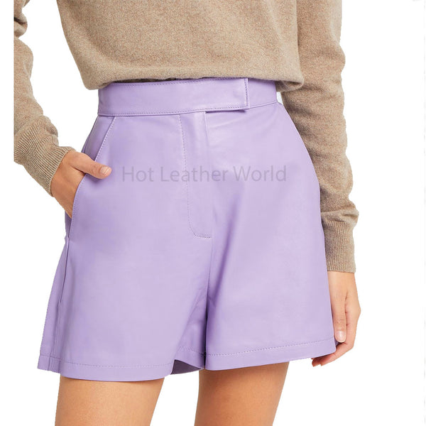 Minimal Lilac High Waist Women Genuine Leather Bermuda Shorts -  HOTLEATHERWORLD