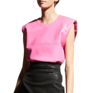 Stylish Bright Pink Boxy Fit Women Genuine Leather T-shirt -  HOTLEATHERWORLD