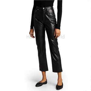 Perfect Black Ankle Length Women Genuine Leather Pant -  HOTLEATHERWORLD