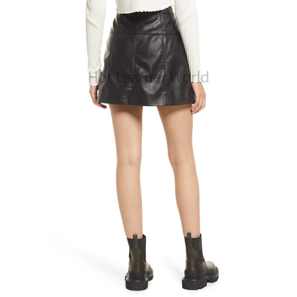 Stylish Black Snap Buttoned Detailed Women Mini Leather Skirt -  HOTLEATHERWORLD