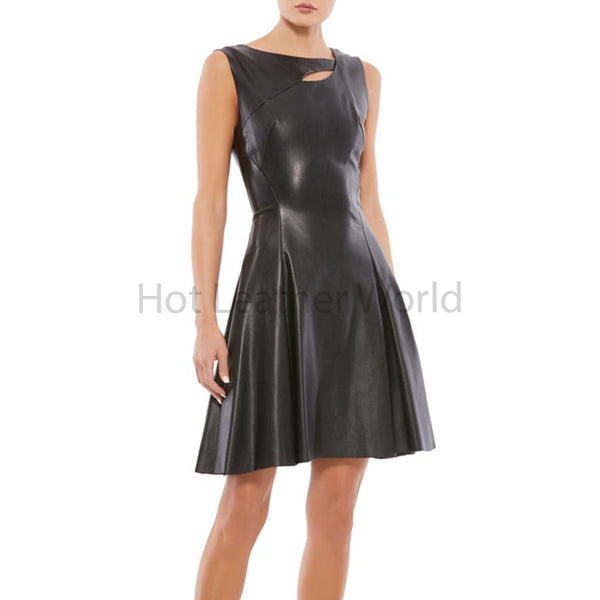 Minimal Black Fit And Flare Style Faux Mini Leather Dress -  HOTLEATHERWORLD