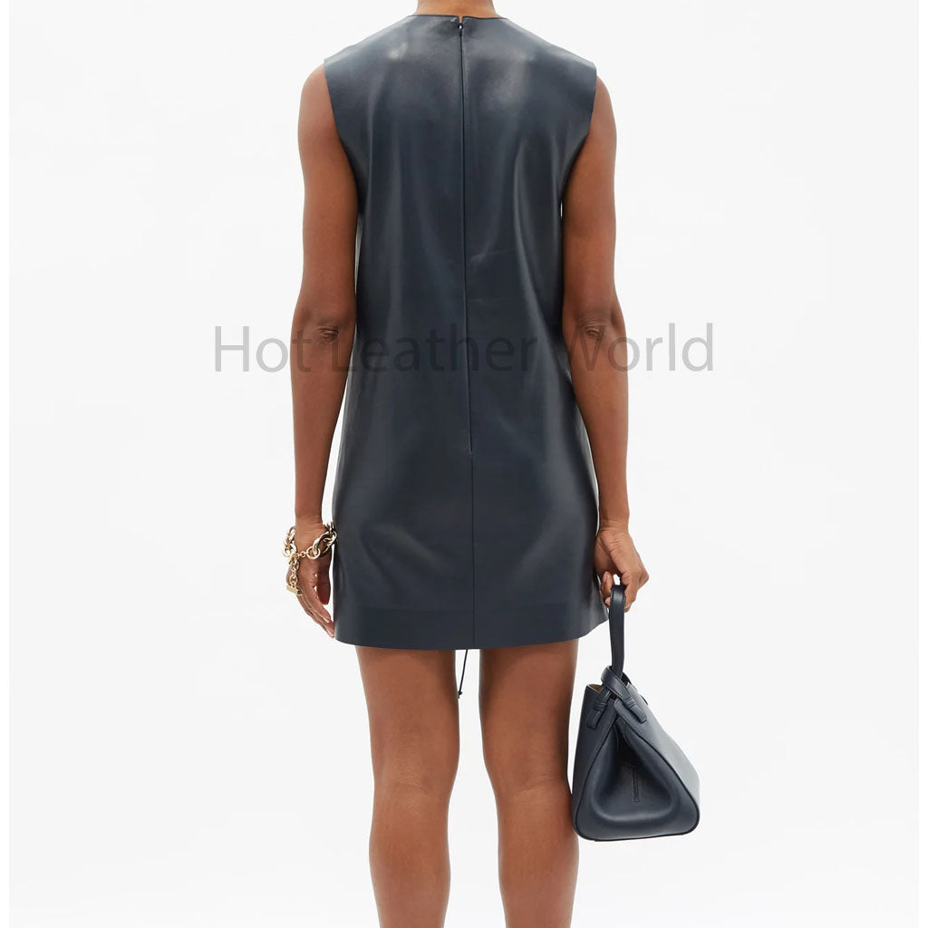 grey leather dress Grey Sculpted Women Mini Leather Dress| HotLeatherWorld L / NAVY BLUE