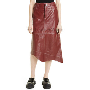 Perfect Brown Asymmetrical Knee Length Women Leather Skirt -  HOTLEATHERWORLD