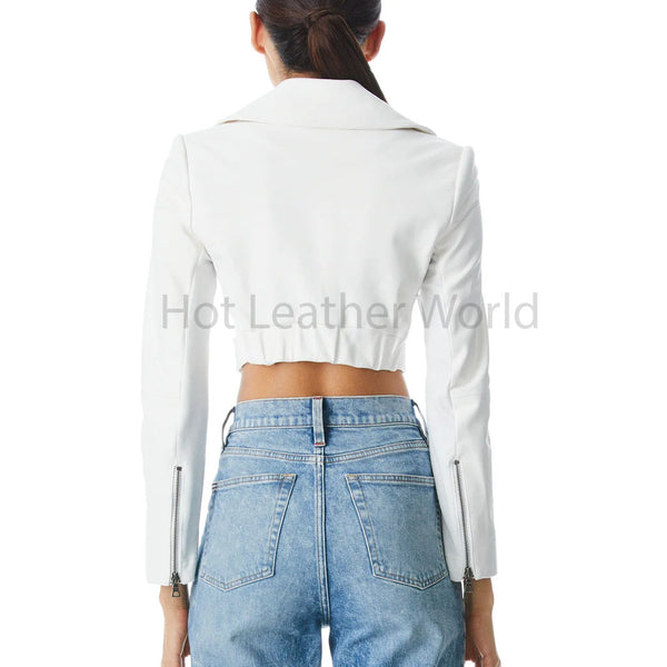 Premium Off White Wide Lapel Cropped Women Hot Leather Jacket -  HOTLEATHERWORLD