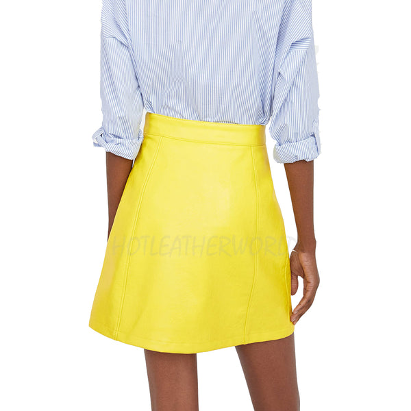Yellow Leather Women Mini Skirt -  HOTLEATHERWORLD