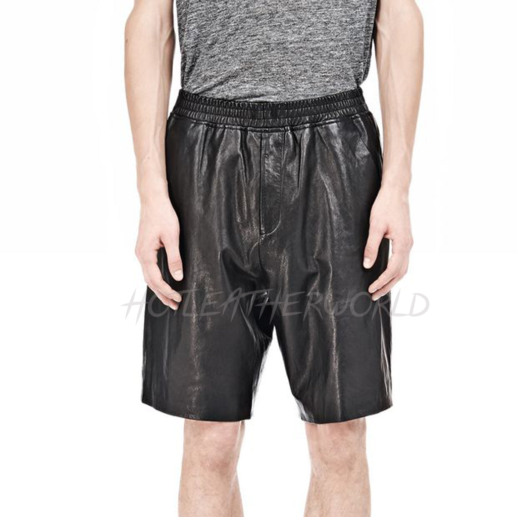 Regular Fit Men Leather Shorts -  HOTLEATHERWORLD