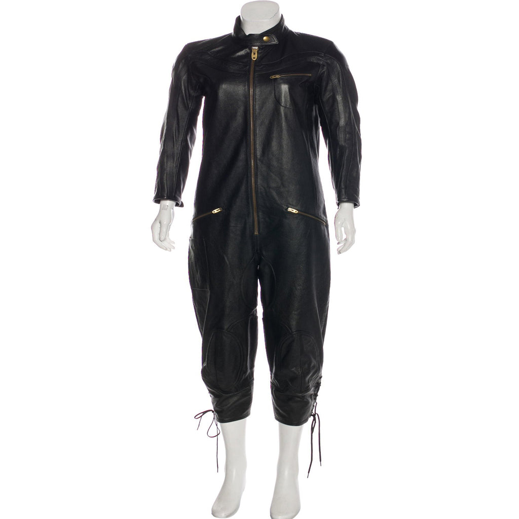 Standing Collar Women Leather Jumpsuit -  HOTLEATHERWORLD