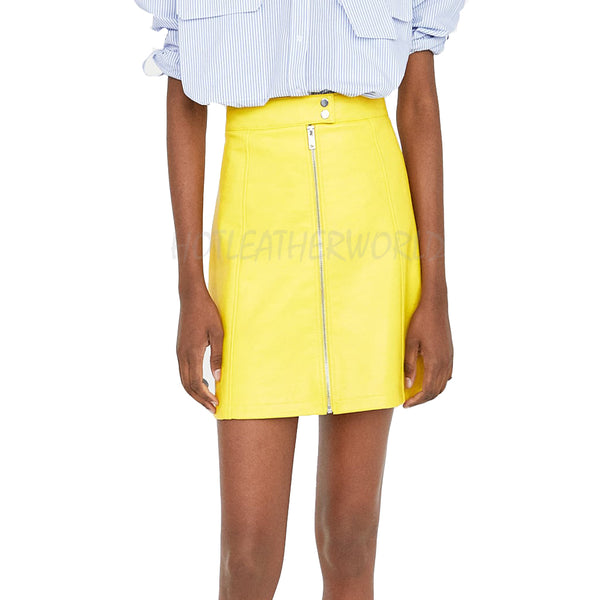 Yellow Leather Women Mini Skirt -  HOTLEATHERWORLD
