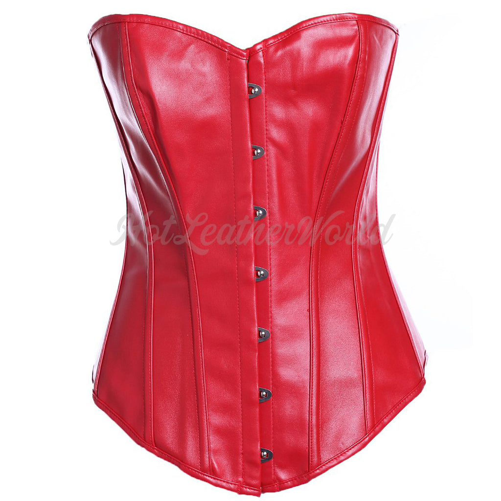 Hot Red Faux Leather Women Corse -  HOTLEATHERWORLD