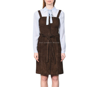 suede leather dress Cognac Faux Suede Drop Waist Ruffle Hem Mini Dress