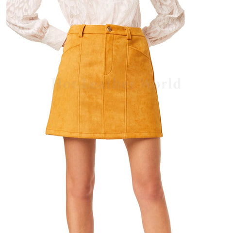 Bright Yellow Minimal Detailed Women Suede Mini Hot Leather Skirt -  HOTLEATHERWORLD