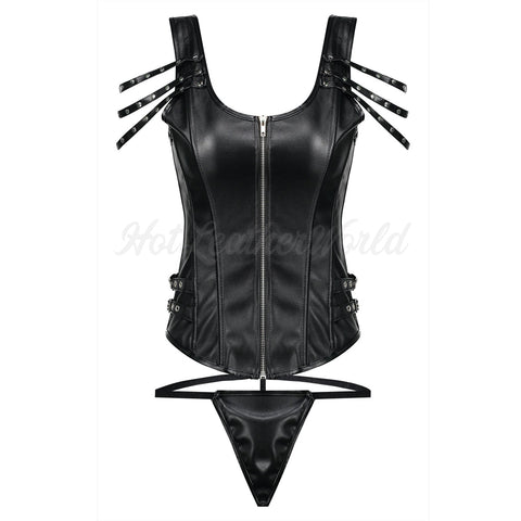 Lace-up Faux Leather Corset -  HOTLEATHERWORLD