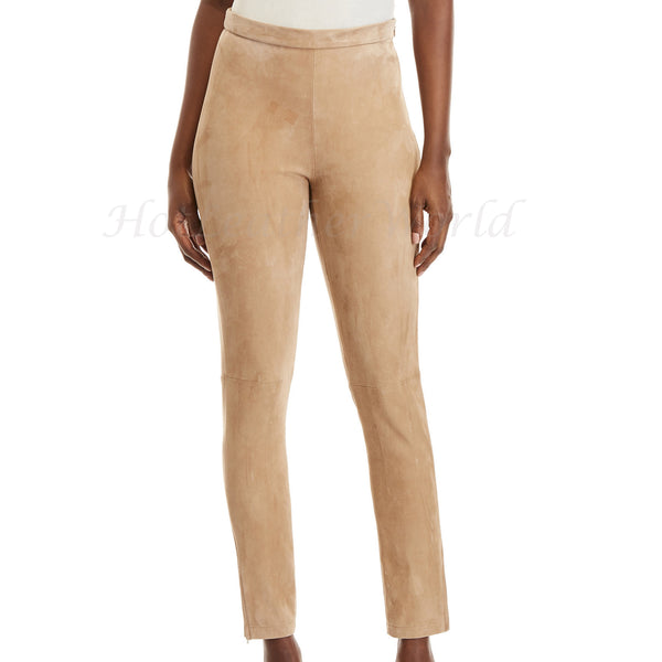 Nude Suede Leather Pants For Women -  HOTLEATHERWORLD