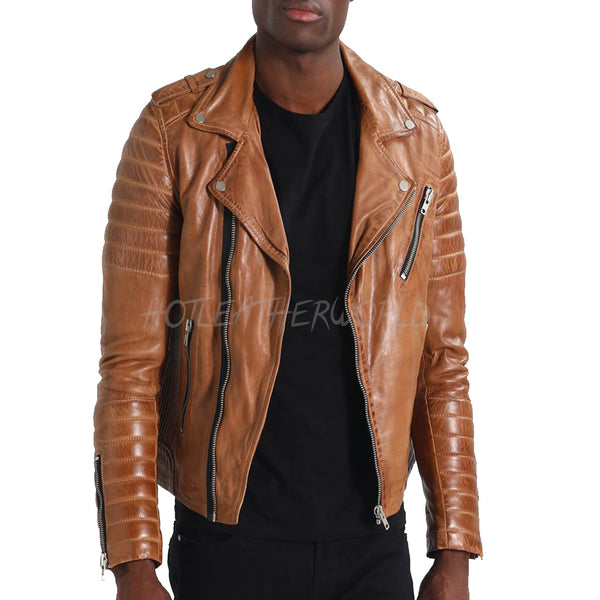 Trendy Men Biker Leather Jacket -  HOTLEATHERWORLD