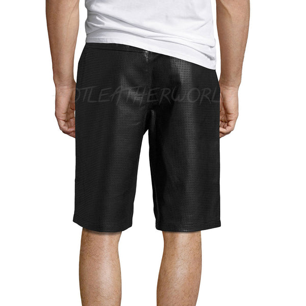 Perforated Men Leather Shorts -  HOTLEATHERWORLD