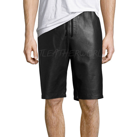 Perforated Men Leather Shorts -  HOTLEATHERWORLD